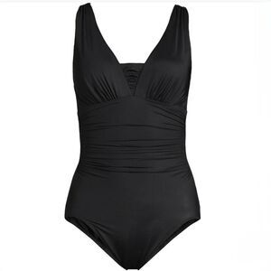 Lands' End Plus Size SlenderSuit Grecian Tummy Control One Piece Swimsuit size 2